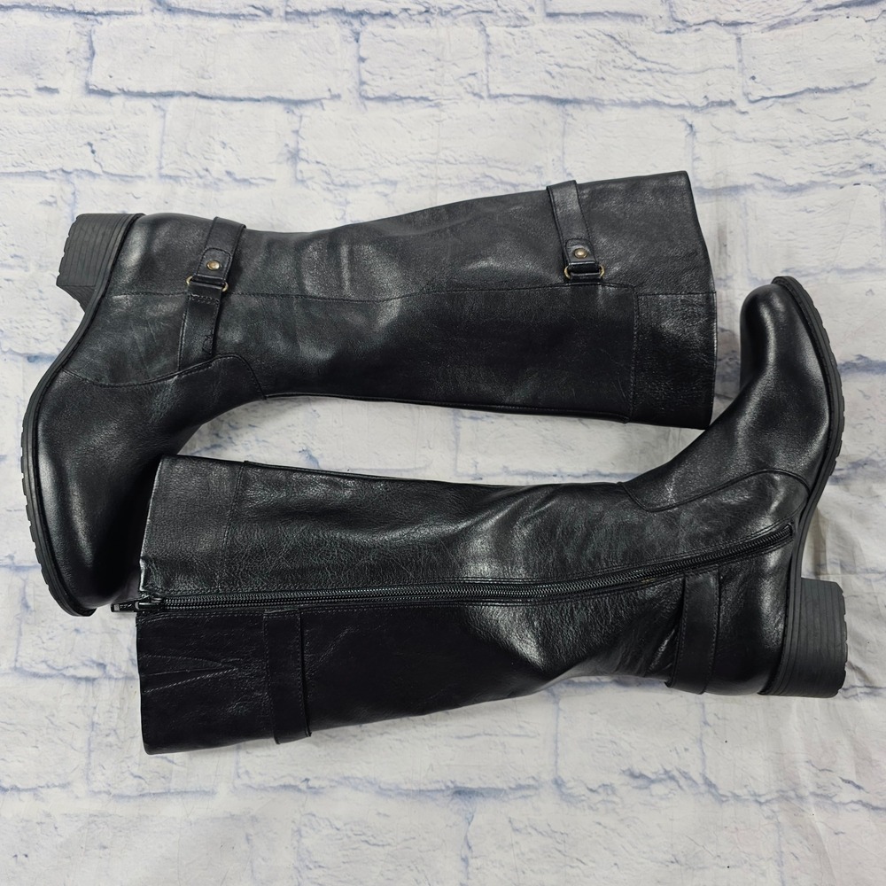 Easy Spirit Eslabarca Riding Boots Women 9 Black Buckle Strap Block Heel Zip Up